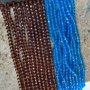 Glass Beads Faceted Rondelle, 8mmx6mm, Blue and Brown color